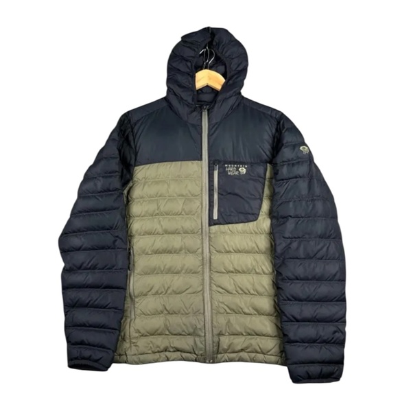 MOUNTAIN HARDWARE Men's Dynotherm Down Puffer Hooded Jacket Olive/Black SMALL - Picture 2 of 11